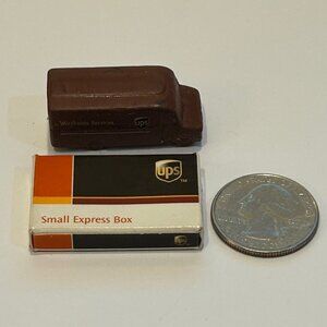 Tiny UPS Small Express Box and Mini Rubber Plastic Brown Truck
